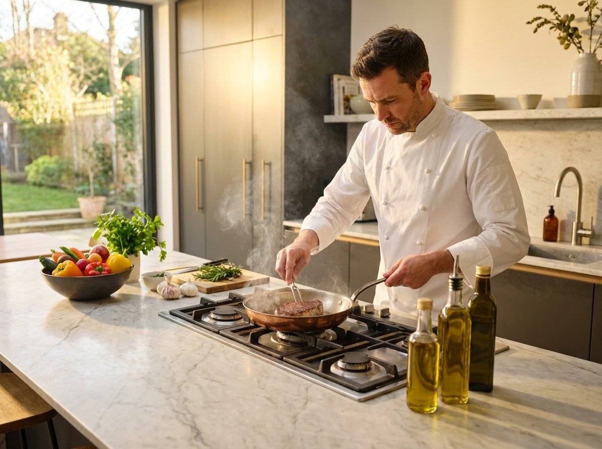 Professional private chef cooking in a home kitchen